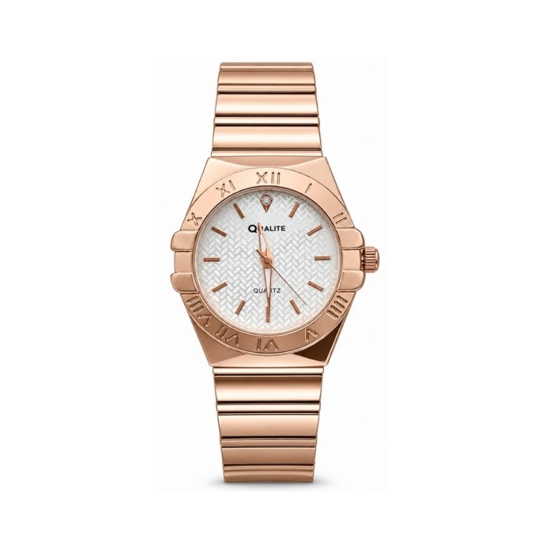 Qialite Women's Elegant Rose Gold Watch – Roman Numeral Classic Design